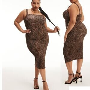 Good American '90s Animal Print Tank Midi Dress Curvy Size 2XL 5 Brown Black NWT
